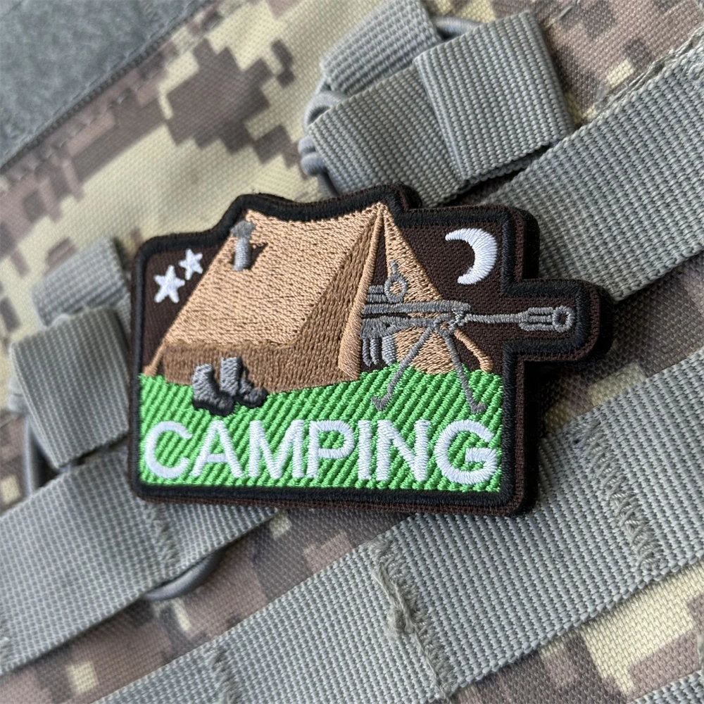 Parche para acampar, insignia de moral bordada, brazalete táctico personalizado, parches militares con gancho para ropa, pegatinas para mochila al aire libre - imagen 2