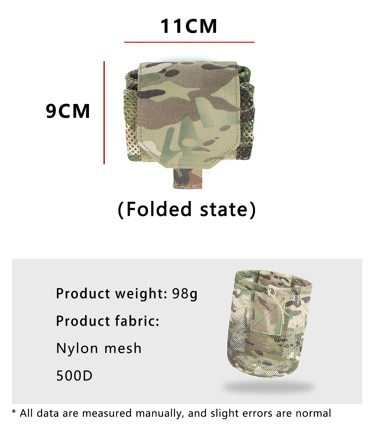 Una bolsa de camuflaje con una etiqueta de estado doblada