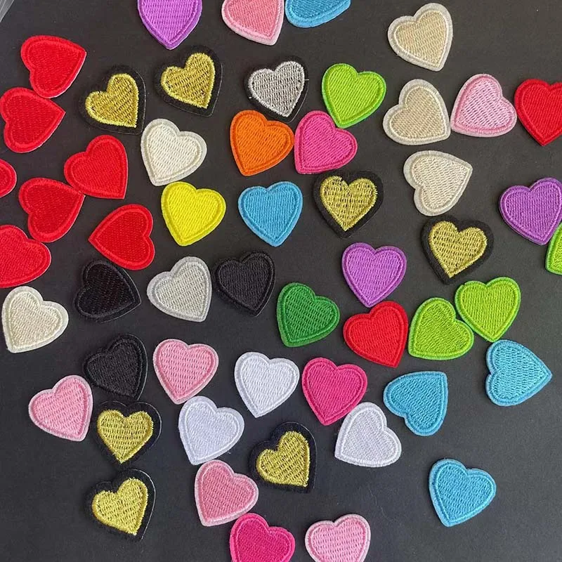 10 unidades/2,2*2,2 CM, parche con apliques de corazón pequeño, pegatina para reparación de ropa, parches bordados de corazones de tela para planchar para ropa, camisa, zapato - imagen 3