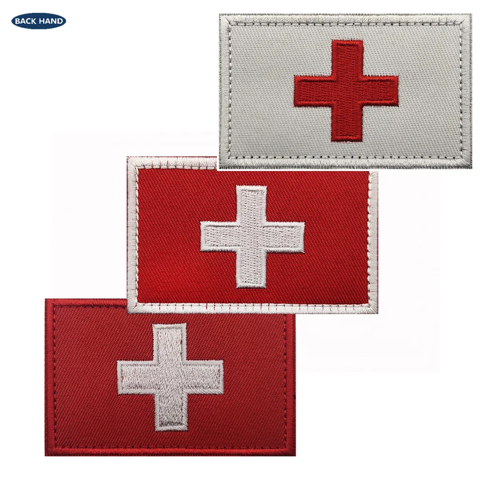 Parche bordado bandera Suiza con velcro para equipo táctico