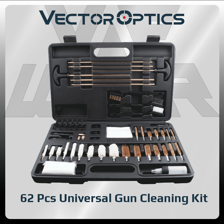 Kits de herramientas de mano universales para limpiador de pistola de caza, óptica vectorial, 62 Uds., Kit de limpieza de pistola con caja de herramientas, cepillo limpiador de pistola para Rifle