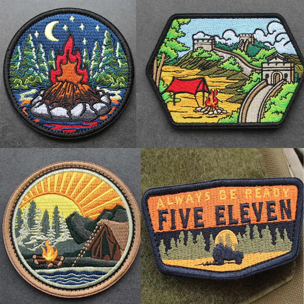 Nueva luz de luna noche fogata paisaje al aire libre gran pared bolsa insignia DIY brazalete grande moral gancho bucle mochila chaqueta parche