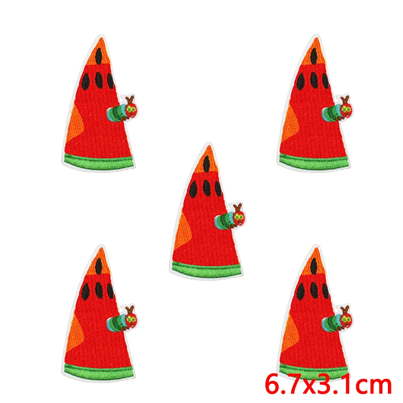 10 Uds. Venta al por mayor parches bordados de dibujos animados parche de manzana de oruga parches para planchar para ropa parches termoadhesivos insignias - imagen 2