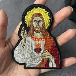 Parche bordado de Jesús grande para ropa, insignias de moral táctica, parches militares con gancho, pegatinas para mochila, brazalete