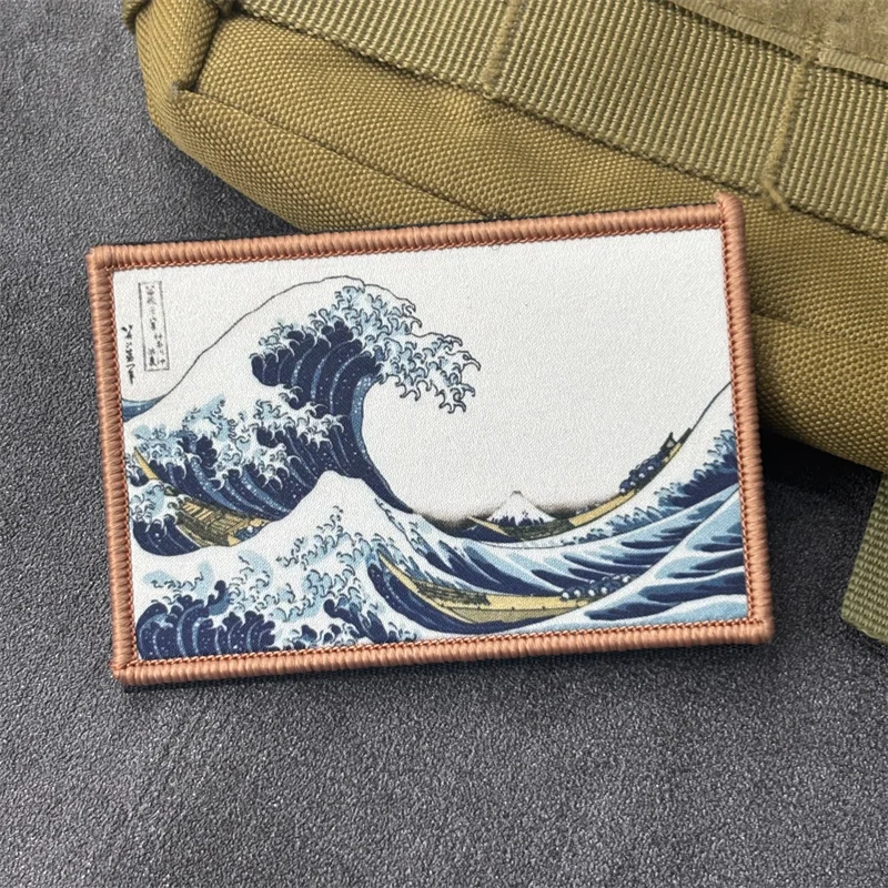 Parche con estampado de olas de mar para ropa, insignia de moral táctica, brazalete, gancho, parches militares, accesorios para mochila, pegatinas - imagen 2
