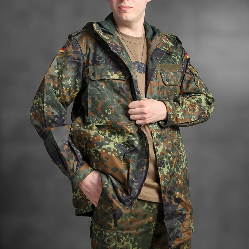 Chaqueta de abrigo a prueba de viento de estilo medio de combate táctico de punto de jungla alemán al aire libre
