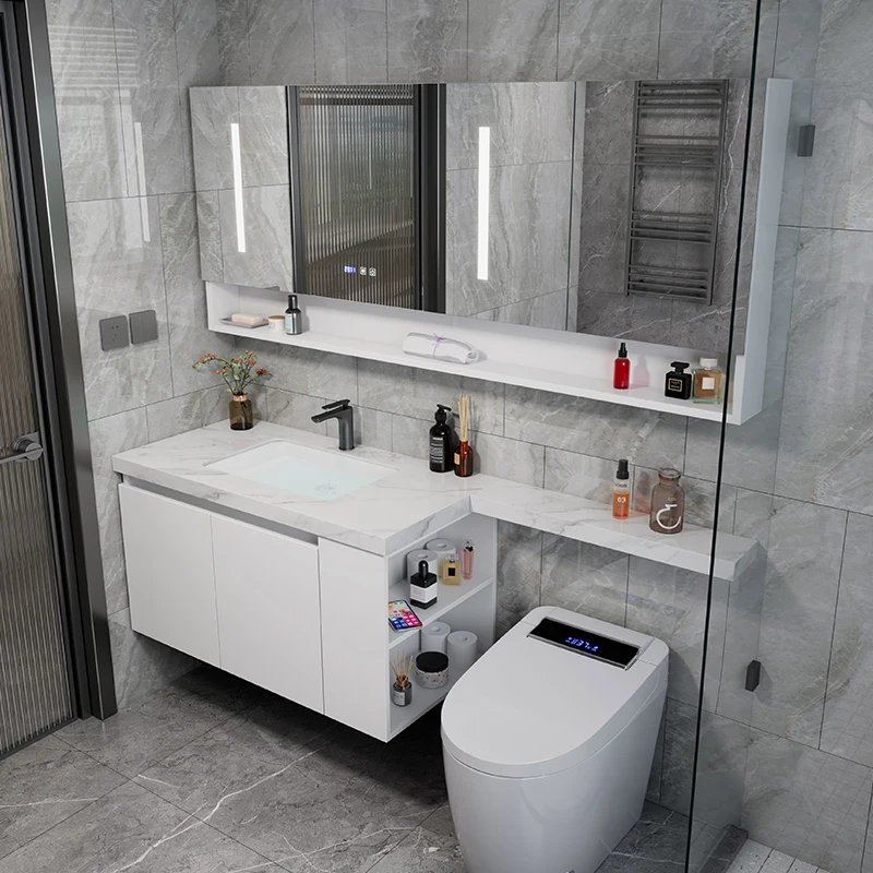 Combinación de gabinetes de baño, encimeras de tablero de roca, gabinetes de baño extendidos y biselados, columnas, lavabos de baño - imagen 3