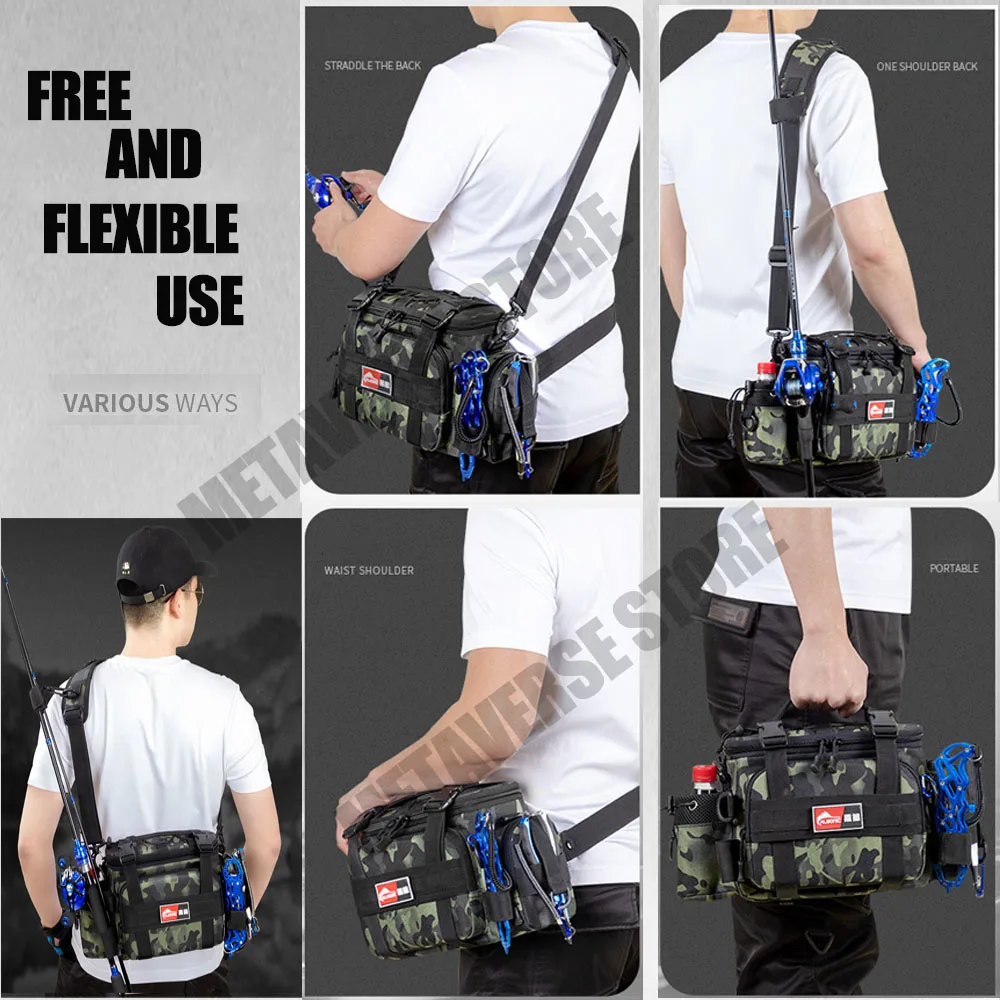 Bolsa de aparejos de pesca de camuflaje multifunción para hombre, mochila de pesca de cintura cruzada, almacenamiento de Señuelos de Pesca, caja de carrete de caña de engranaje - imagen 2