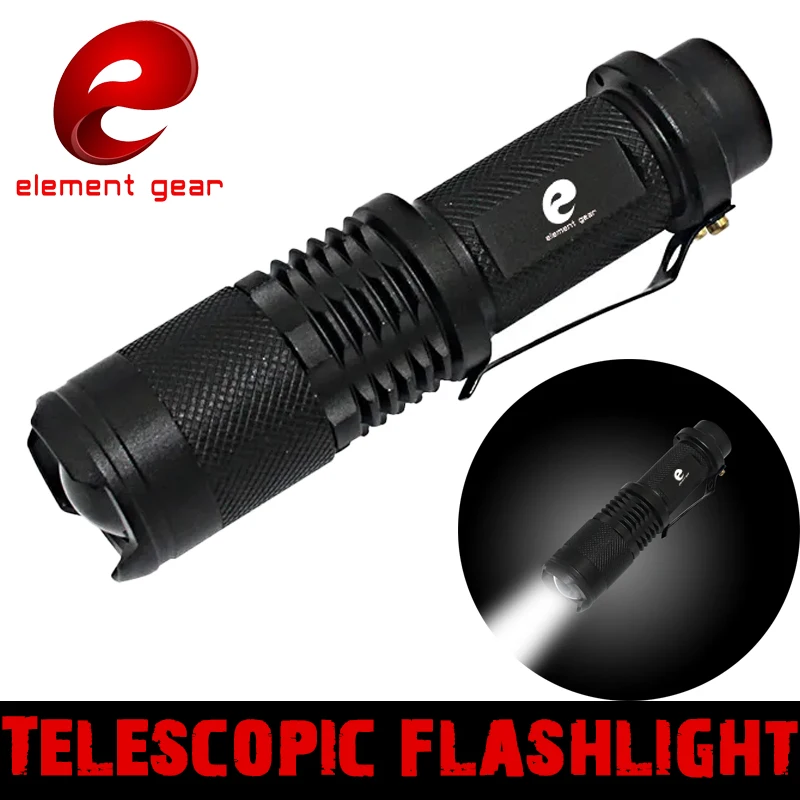 ELEMENTS GEAR Mini linterna LED retráctil XML T6, 1000LM, SK98, 5 modos, linterna retráctil con zoom
