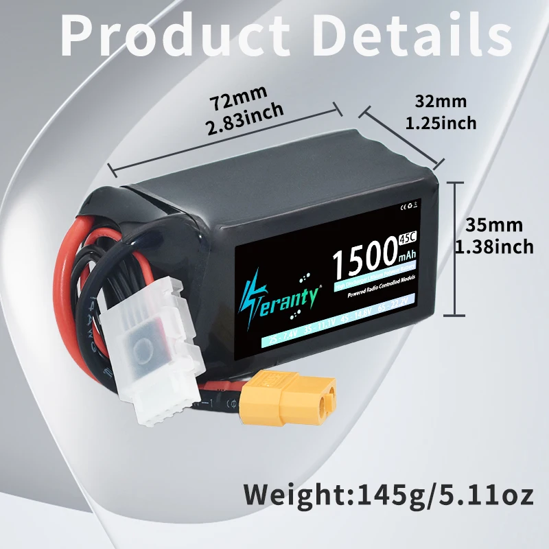 TERANTY Lipo batería 4S 14,8 V 1500mAh 45C con enchufe T XT30 XT60 para RC coche barco FPV Drone Quadcopter avión helicóptero Hobby - imagen 4