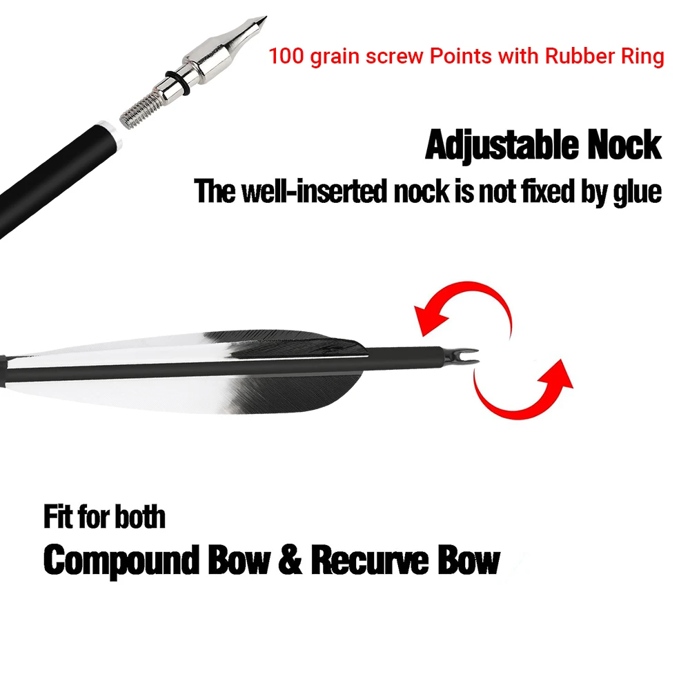 6/12 Uds flecha de carbono mezclado columna vertebral 500 eje ID 6,2mm OD 7,8mm tiro con arco pluma de pavo arco compuesto tiro caza flechas de carbono - imagen 4