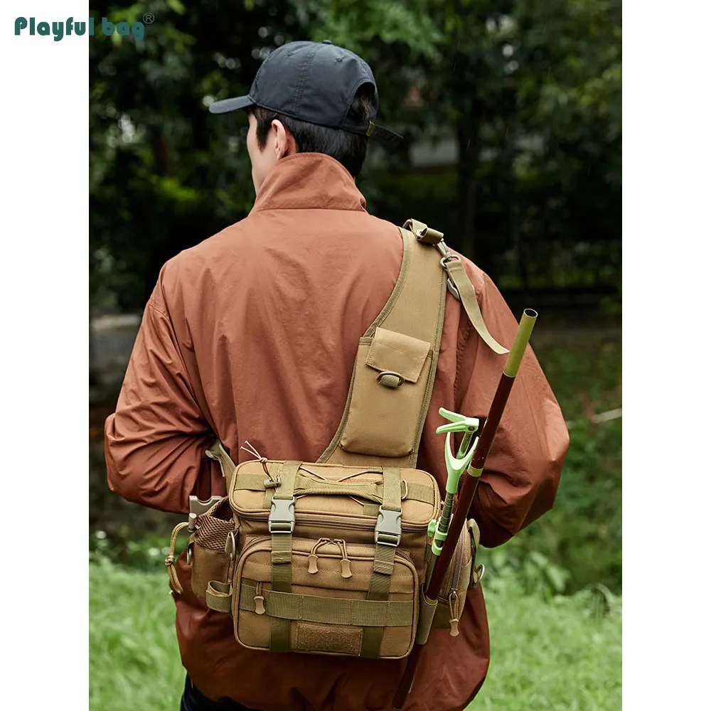 Bolsa de señuelo multifuncional, bolsa cruzada para poste de pesca, paquete de cintura grande impermeable para exteriores, AVA291 - imagen 5