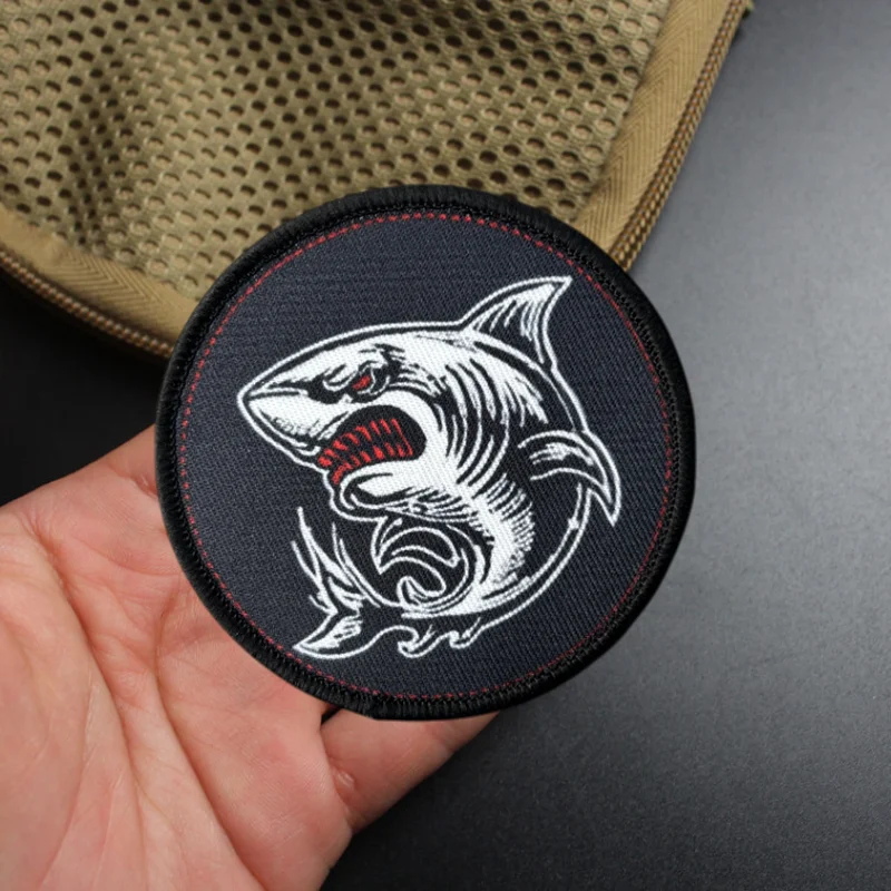 Parche de insignia de moral táctica de tiburón para ropa, parches militares con gancho, brazalete estampado, pegatinas para mochila y ropa - imagen 5