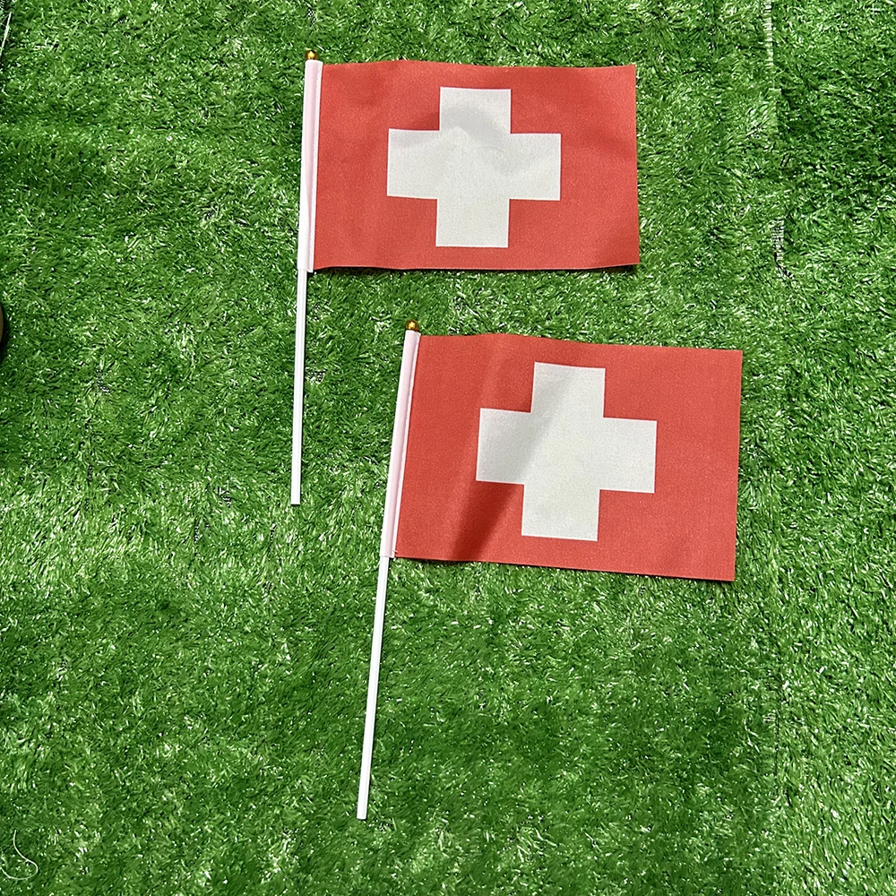 Bandera de la cielo, bandera de mano de Suiza, 10/20/50/100 Uds., 21x14cm, banderas onduladas de mano suizas con poste de plástico para actividades deportivas, decoración del hogar - imagen 2