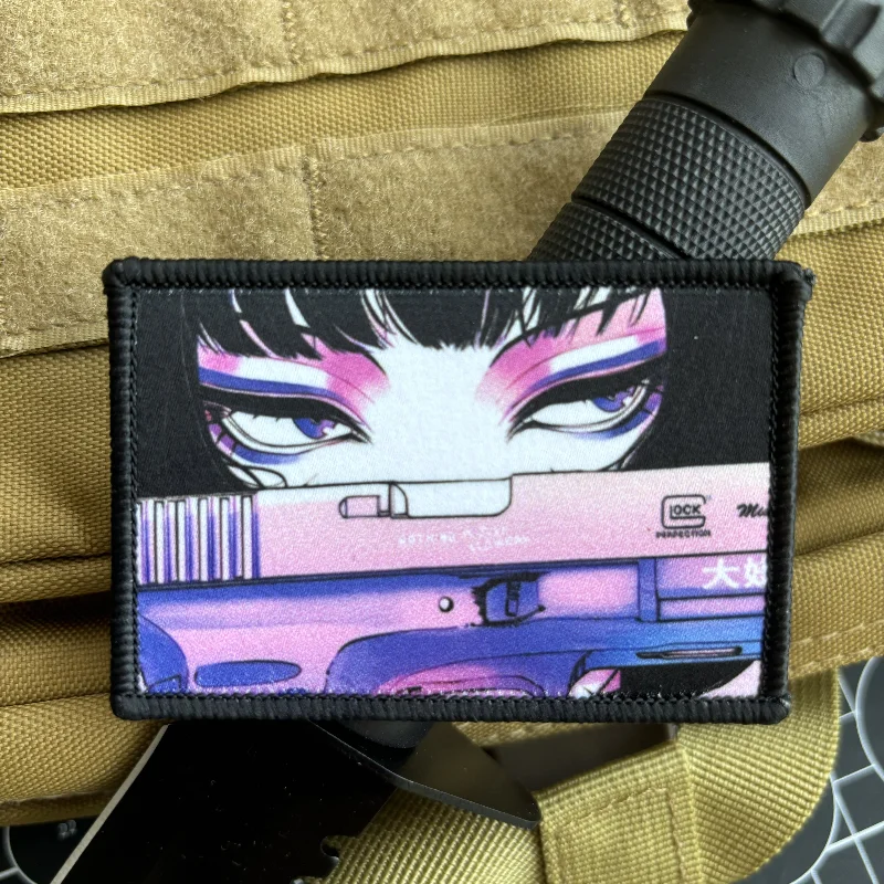 Parche táctico de Anime para niñas, insignia de moral de tirador japonés, parches de impresión, pegatina de mochila militar de gancho y bucle - imagen 4