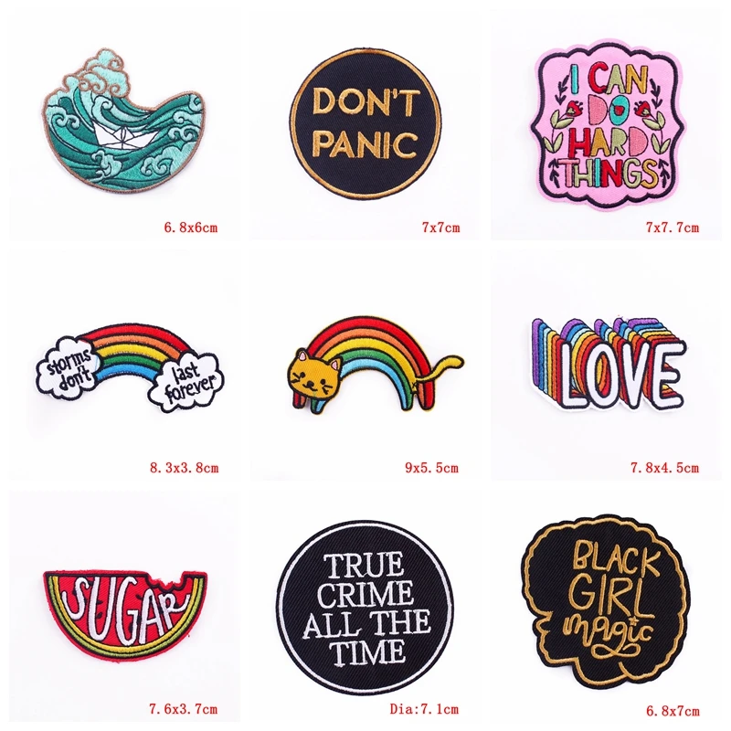 Prajna parche bordado de letras, parches termoadhesivos para ropa, apliques de chaqueta, Parche de dibujos animados, bricolaje, 10 unids/lote - imagen 3