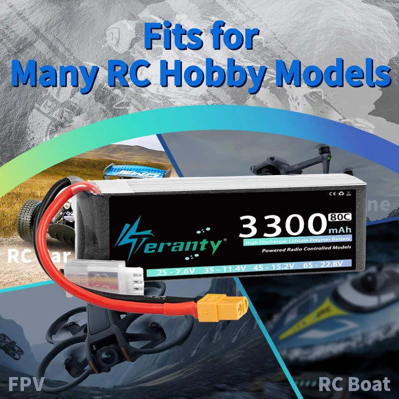 2 uds TERANTY 2S 7,4 V 7,6 V 3300mAh batería Lipo 60C 80C con enchufe T XT60 para camiones RC barco FPV Drone helicóptero piezas de avión - imagen 2