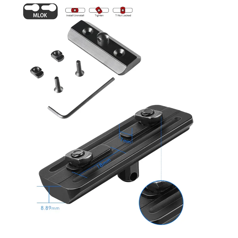 Adaptador de bípode de riel MLok, montaje de perno de eslinga, con tuercas 4T, 4 tornillos y 1 llave Compatible con Harris, para caza Bopid, accesorios para pistola de juguete - imagen 4
