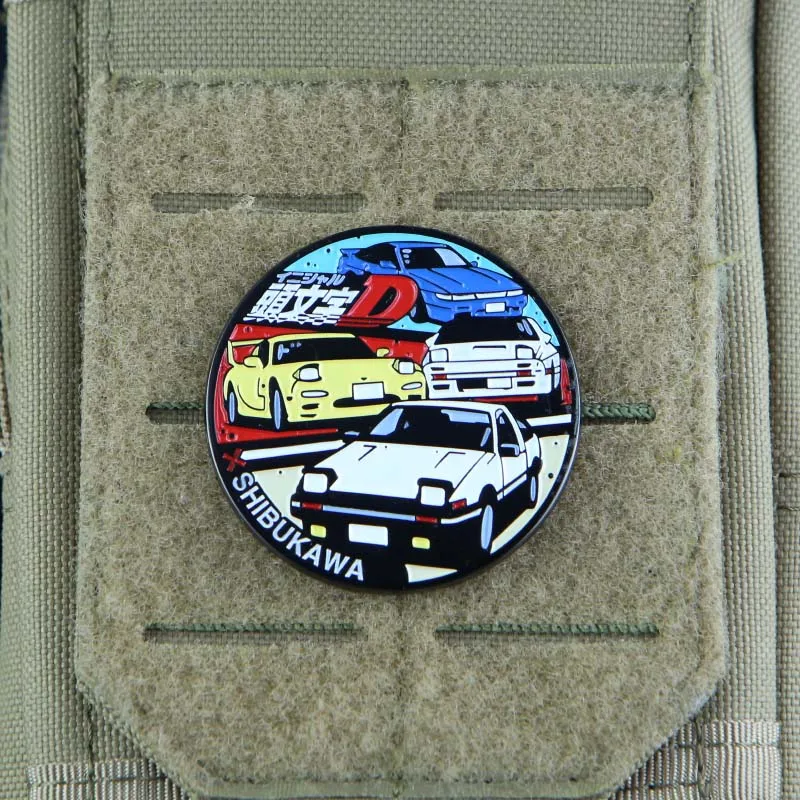 Parche de Metal inicial D Racing Shibukawa, insignias tácticas de Anime, bricolaje creativo para ropa, pegatina de decoración de mochila con gancho