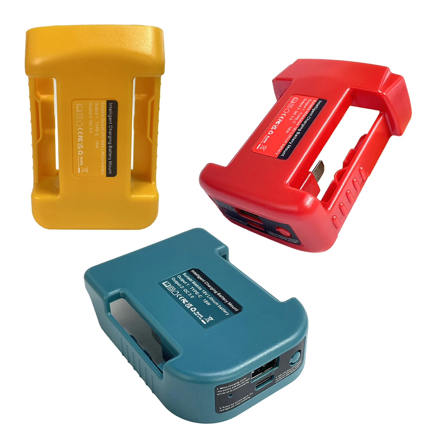 Adaptador de cargador portátil para batería de iones de litio Makita/Dewalt/Milwaukee de 18V con soporte de batería USB tipo C, cargador USB más nuevo - imagen 2