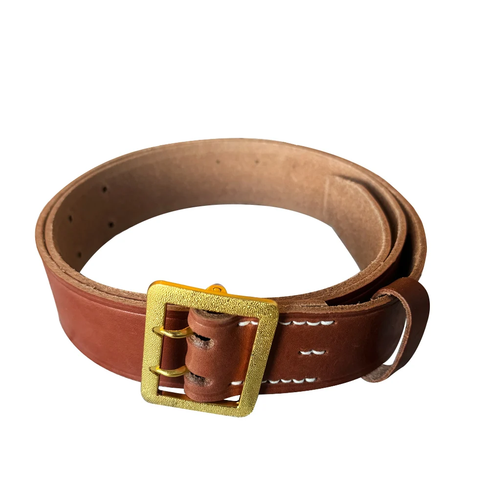 Cinturón alemán de la Segunda Guerra Mundial, equipo táctico, Material de piel de vaca, patrón de corona para hombres, cinturón para la cabeza con hebilla dorada, alemán - imagen 3