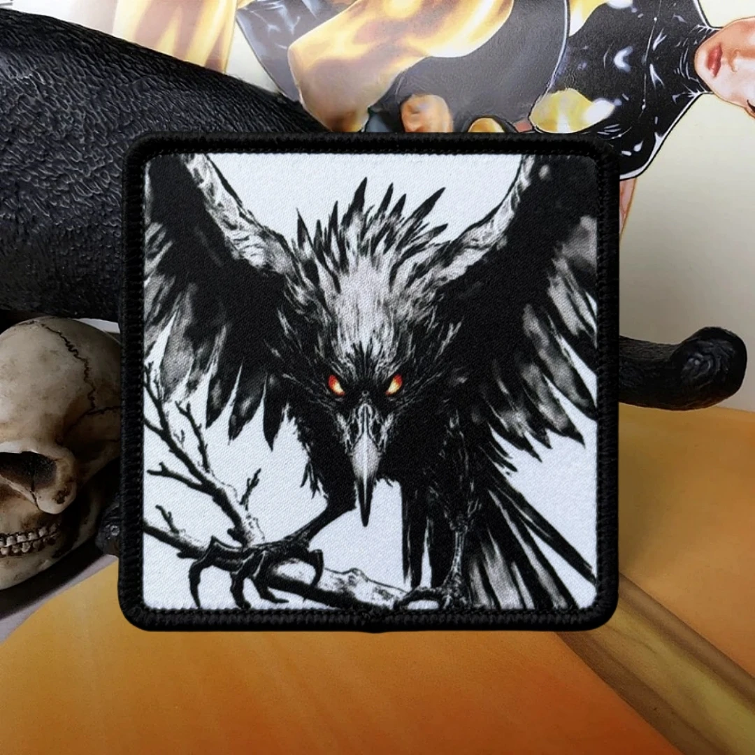 Parche táctico Chevron Black Crow Morale, brazalete del ejército militar, parches de gancho y bucle impresos para ropa, pegatina para mochila - imagen 4