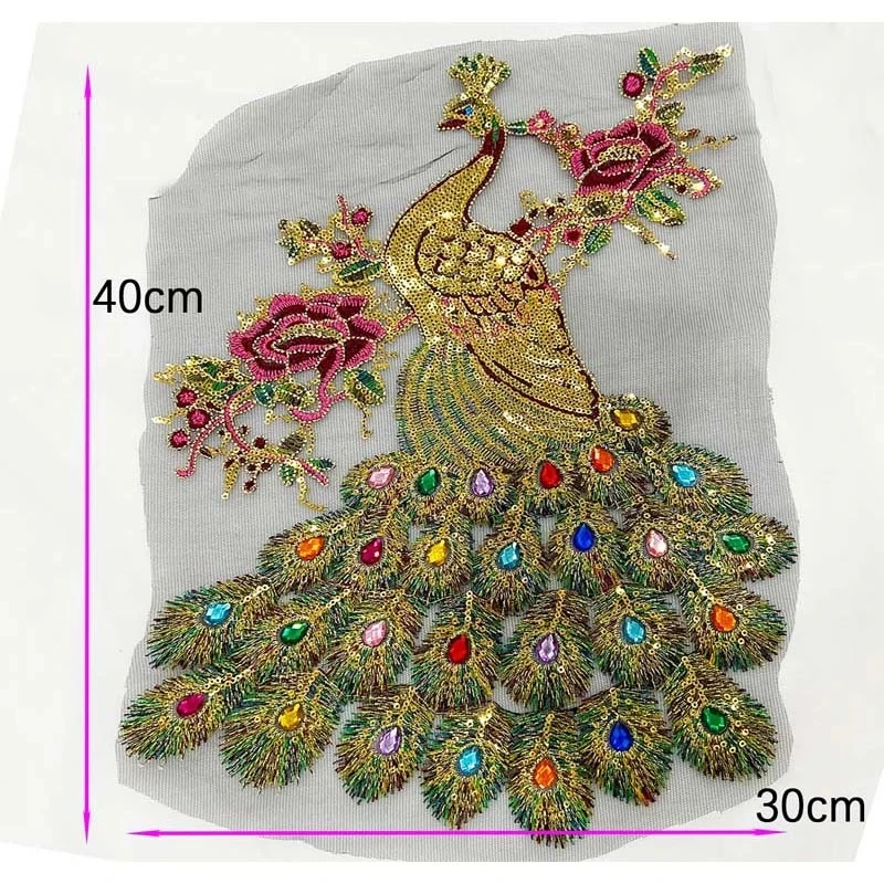 Parche de lentejuelas pavo plumas strass arcoíris encaje bordado - imagen 2