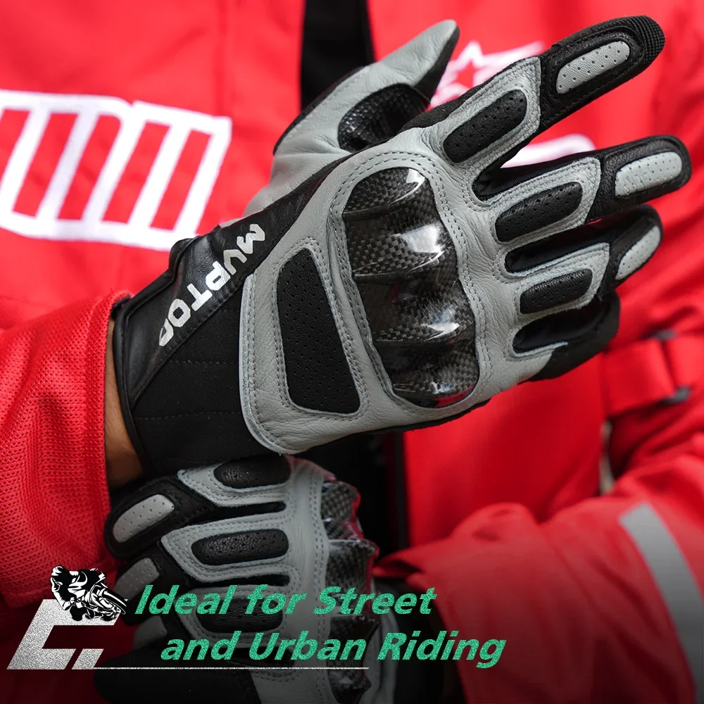 Guantes de cuero genuino para motocicleta, fibra de carbono, transpirables, a prueba de golpes, Motocross, ciclismo profesional, guantes de dedo completo - imagen 2