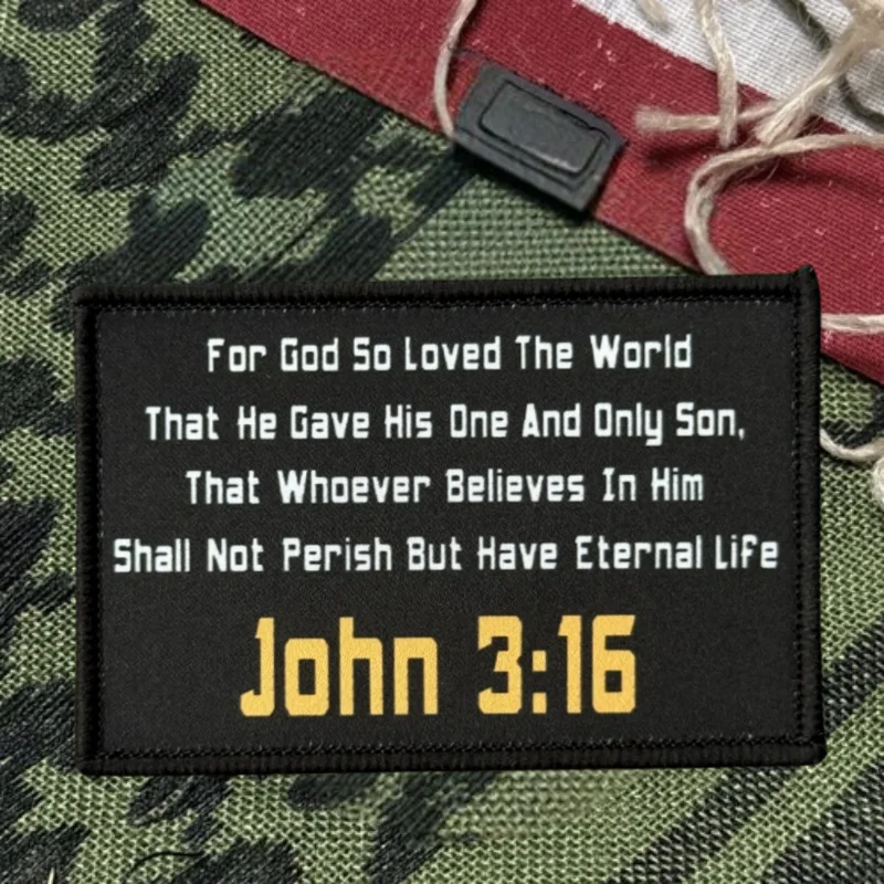 John 3:16 Parche con estampado de escritura de la Biblia cristiana, chaleco táctico, insignia de gancho y bucle, pegatina para mochila, parches para brazalete para ropa - imagen 2