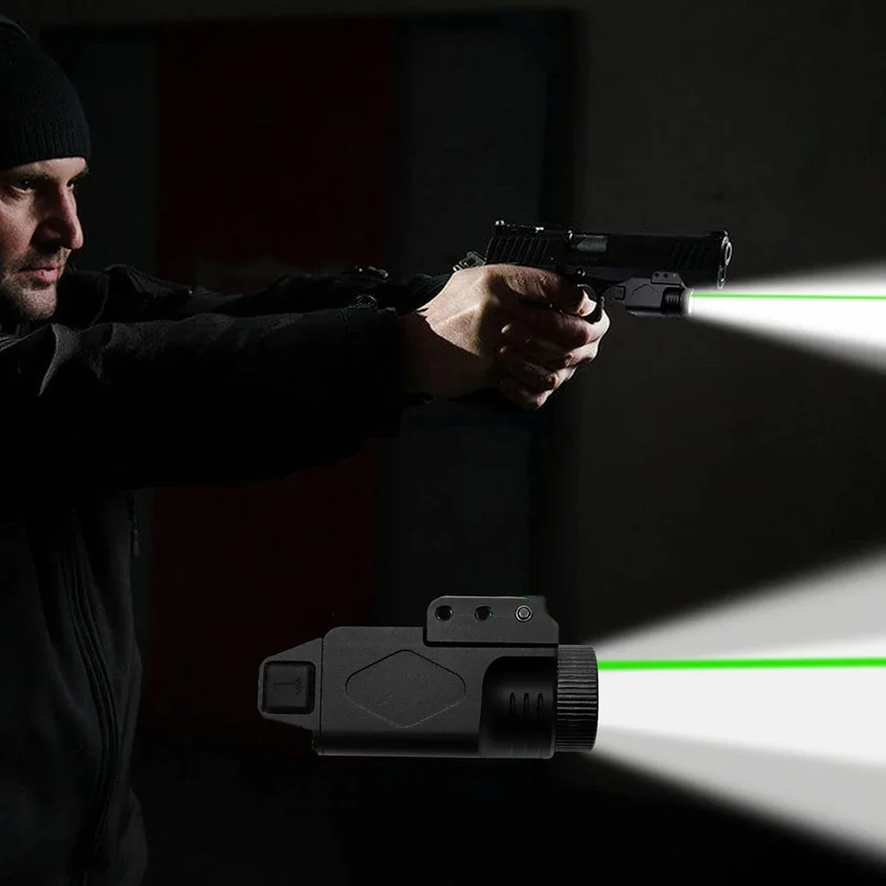 Luz de pistola de 500 lúmenes, mira láser combinada, linterna de pistola de carga magnética con mira láser roja y verde para riel 1913 o GL - imagen 5