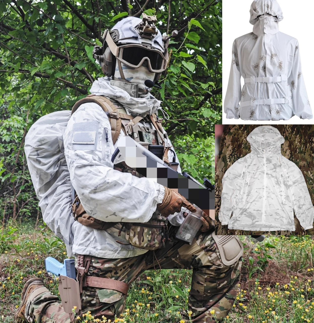 Chaqueta estilo MCAP cubierta de camuflaje de nieve camuflaje Ghillie cubierta abrigo traje sigiloso de invierno