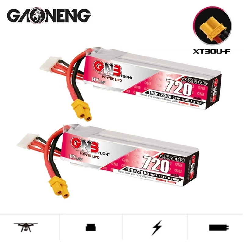 2/4 Uds GNB 3S 11,4 V 720mAh 100C batería Lipo XT30 enchufe para RC Dron de carreras con visión en primera persona Kit de marco Tinywhoop piezas de repuesto - imagen 2