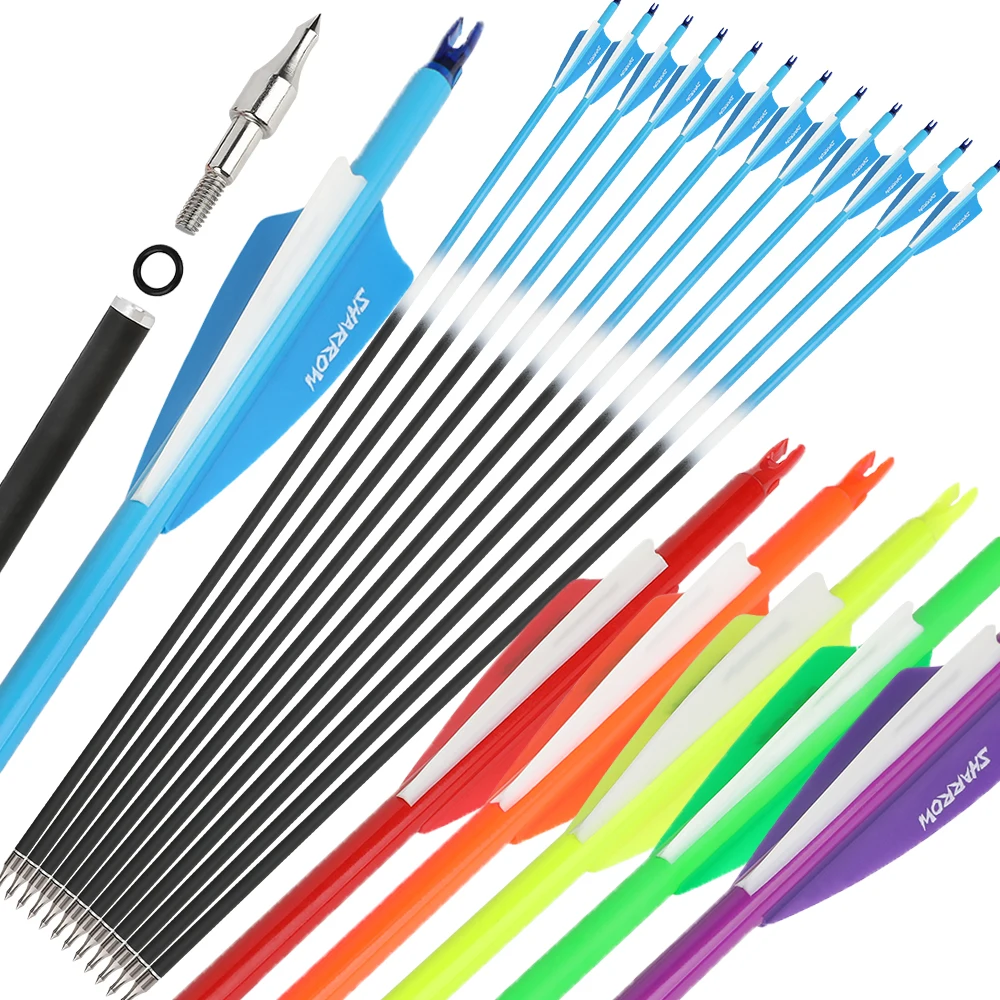 Tiro con arco flecha de carbono paletas de goma 31,5 pulgadas columna vertebral 500 eje de fibra de carbono mezclado 100 grano punta de flecha tiro con arco caza