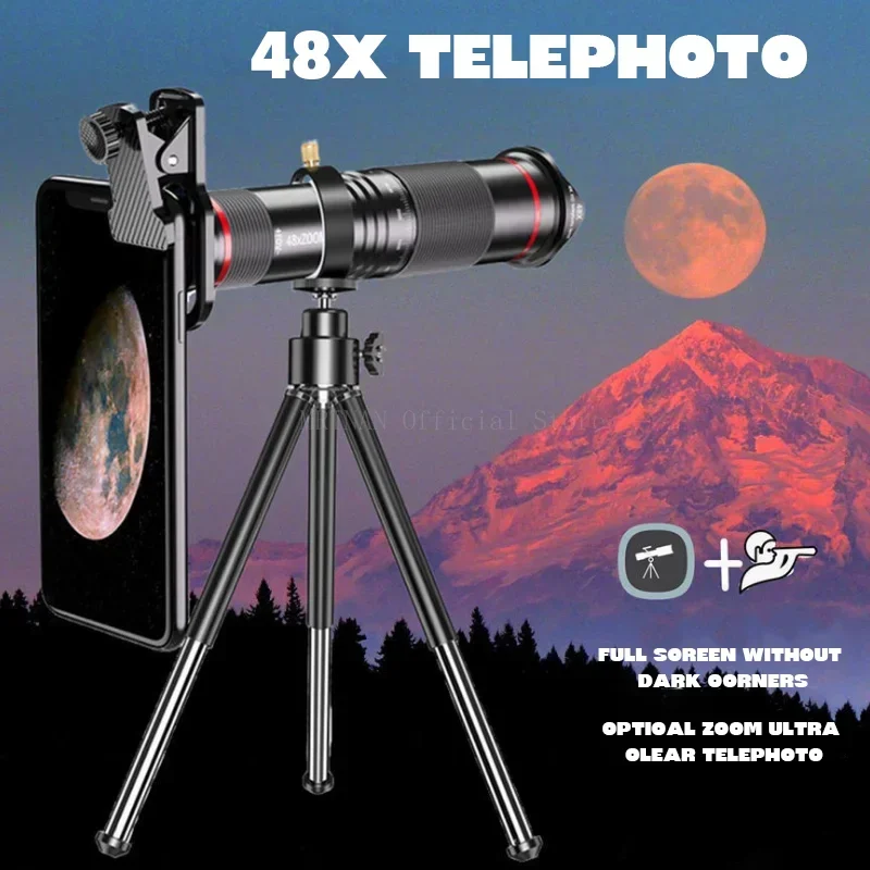 Monocular zoom 48x para móvil – Lente teleobjetivo con trípode - imagen 2