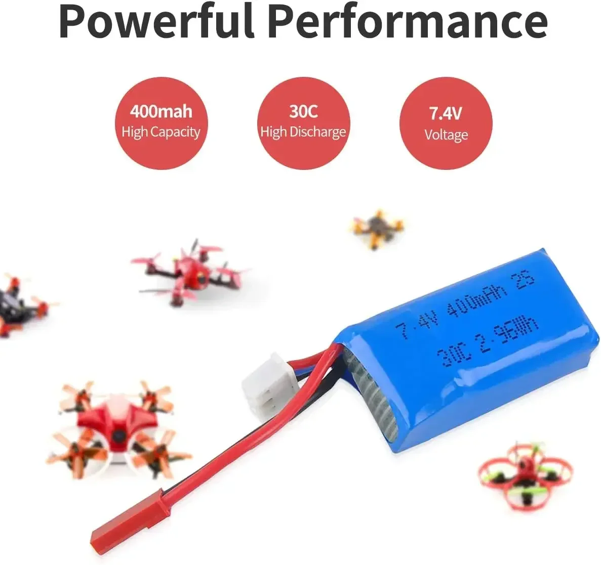 Batería LiPo 7,4 V 400mAh 2S 30C con enchufe JST para vehículo aéreo de cuatro ejes DM007, cuadricóptero Micro Dron de carreras con visión en primera persona - imagen 2