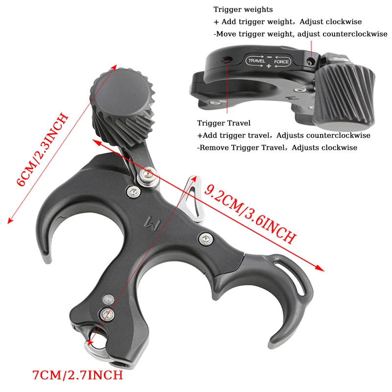 Ayuda de liberación de arco compuesto de tiro con arco de 3 dedos, agarre de gatillo de pulgar de aleación de aluminio, liberación de pinza de bucle D para deportes de caza - imagen 3