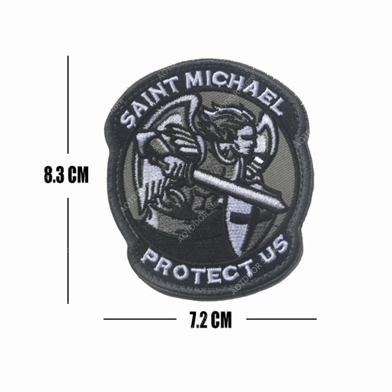 Saint Michael Protect Us Angel Protect, marca de moral táctica americana, pegatina mágica, parches militares con gancho y bucle para ropa - imagen 3
