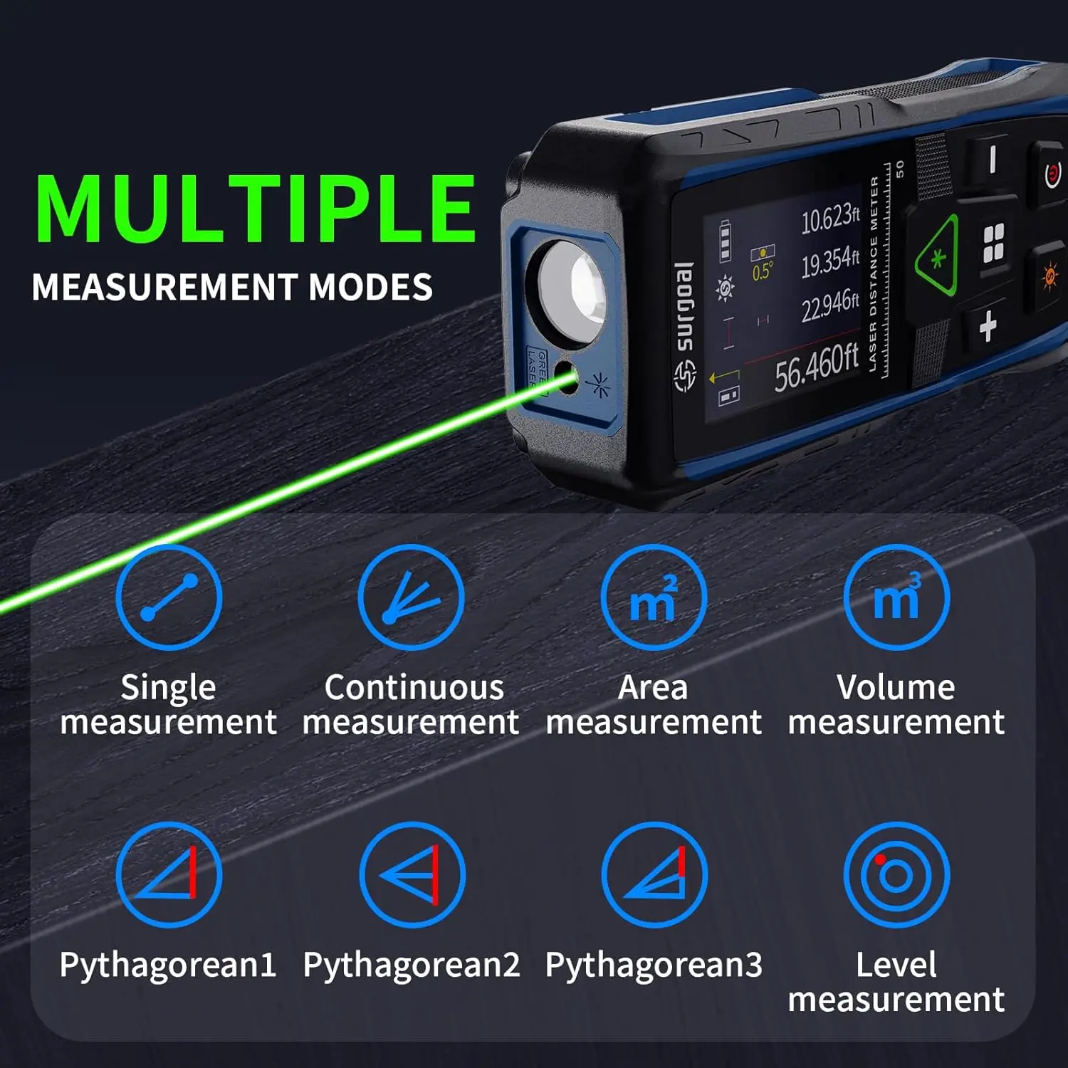 Telémetros láser verdes con pantalla a color, 100m, multifunción, con medidor de vibración de nivel Digital, cinta láser - imagen 4