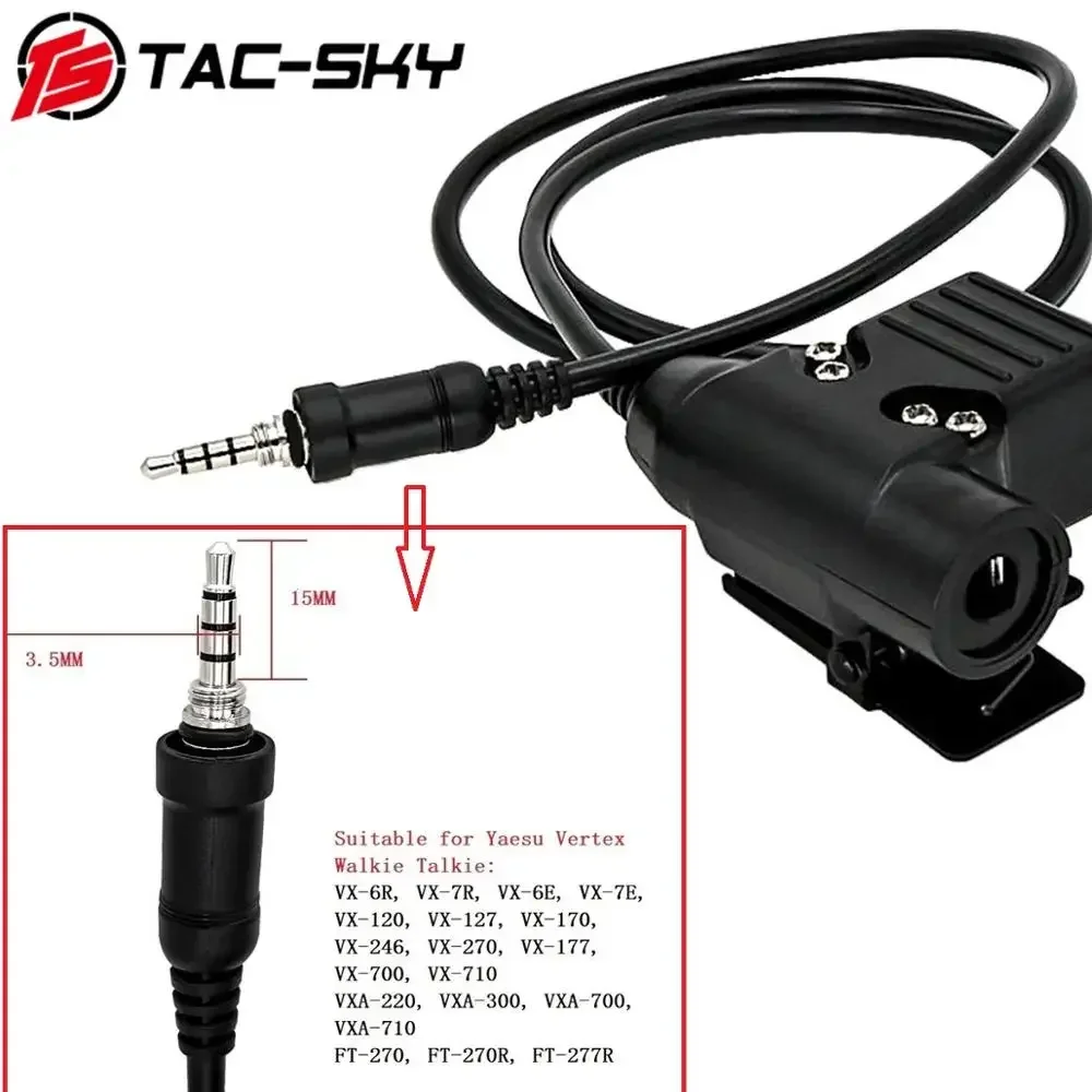 TS TAC-SKY Yaesu Vertex PTT auriculares tácticos adaptador militar U94 PTT Yaesu Vertex VX-6R VX-7R VX6R VX7R FT-270 Walkie Talkie - imagen 3