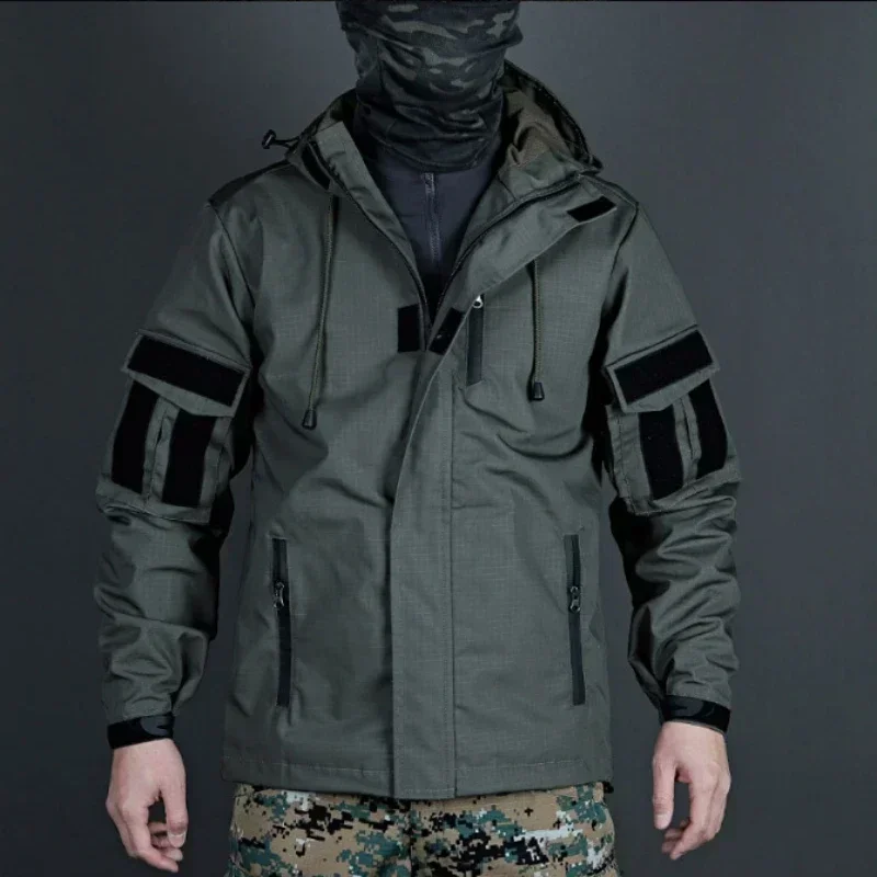 Conjunto de 2 piezas de tácticas militares para hombre, chaqueta con capucha transpirable resistente al desgaste, pantalones de Jogging con cremallera y múltiples bolsillos, primavera y otoño - imagen 3