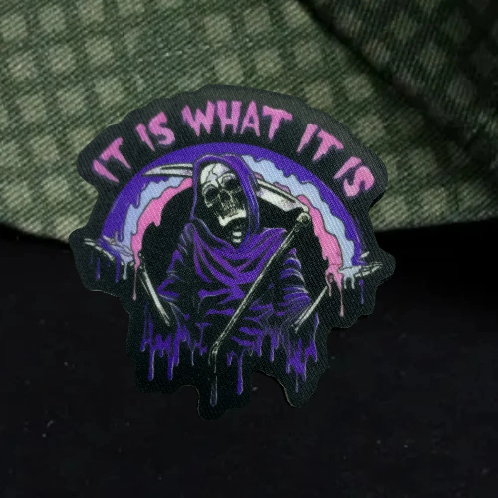 Reaper-pegatina espeluznante de Halloween, es lo que es, insignia de moral táctica, parches con gancho impreso y bucle, pegatina para mochila navideña - imagen 3