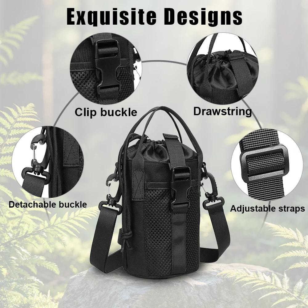 Bolsa táctica para botella de agua, bolso cruzado, bolsa de transporte portátil para botella de agua, soporte para botella, bolsa de almacenamiento para hervidor con correa para el hombro - imagen 3