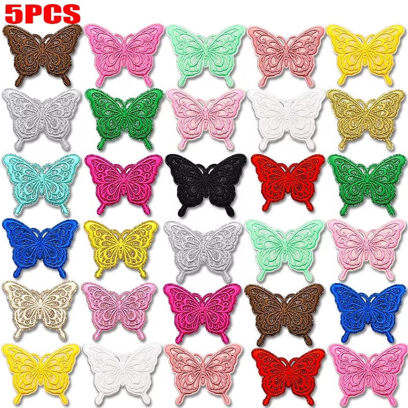 Parche bordado mariposas brillantes coloridas termoadhesivo para coser