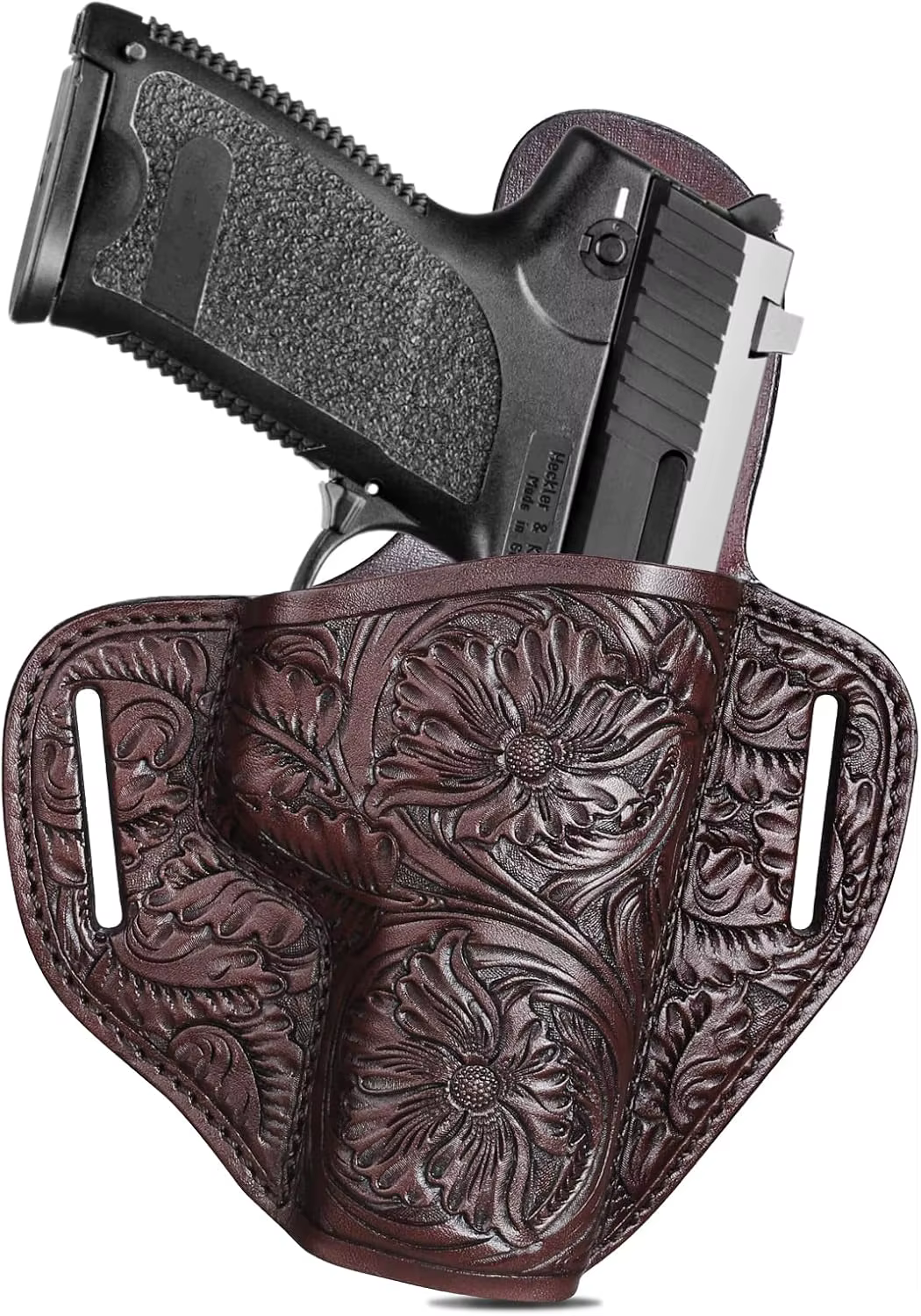 Funda cuero HK USP OWB tallada a mano – Tamaño completo derecha