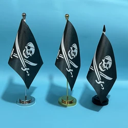 BANDERA DE SKY Escritorio de oficina pequeña bandera de calavera Crossbones bandera pirata 14x21cm poliéster cráneo Jolly Roger bandera adornos de escritorio banderas