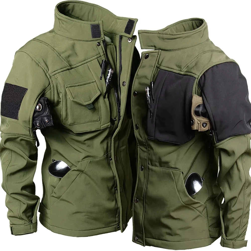 Chaquetas tácticas de piel de tiburón para hombre, chaqueta militar de concha suave, impermeable, a prueba de viento, forro polar cálido para motocicleta, abrigos del ejército con múltiples bolsillos