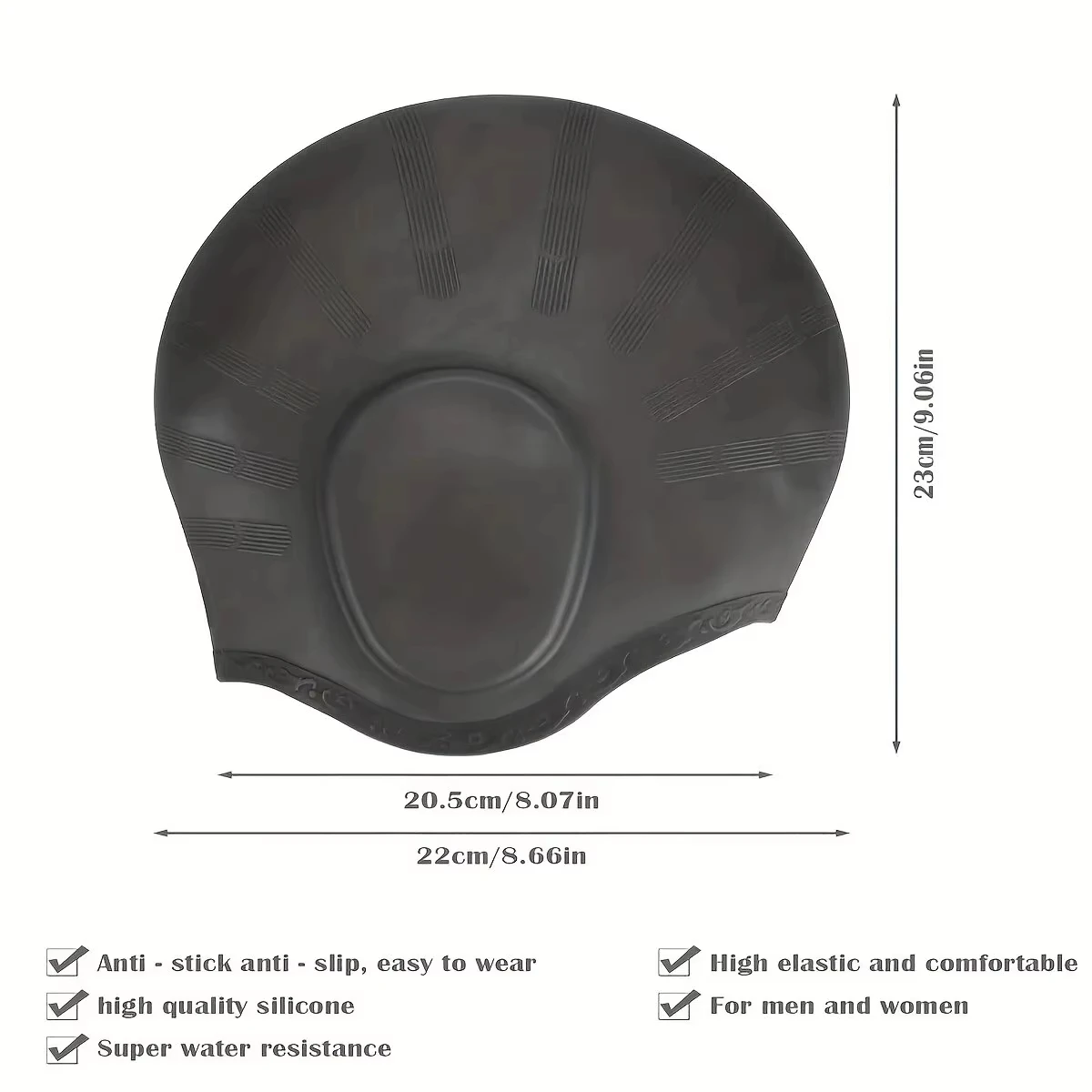 ​ ​ DIZETION Gorro de natación de silicona: protege el cabello largo, súper elástico con bolsillos para las orejas para adultos y adolescentes ​ - imagen 3