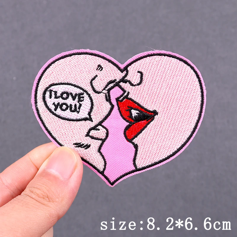 Parche bordado de cerebro de amor, parches termoadhesivos con forma de corazón y beso para ropa, pegatinas de parche de Hip Hop - imagen 4