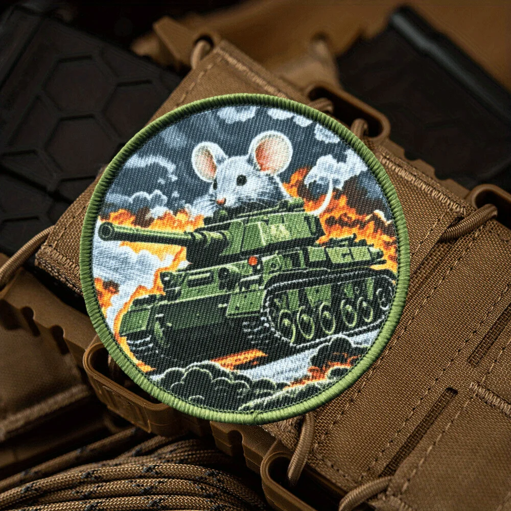 Parche táctico de ratón tanque, parches de gancho y bucle impresos, insignia de moral militar, brazalete, mochila, chaleco, pegatinas - imagen 4