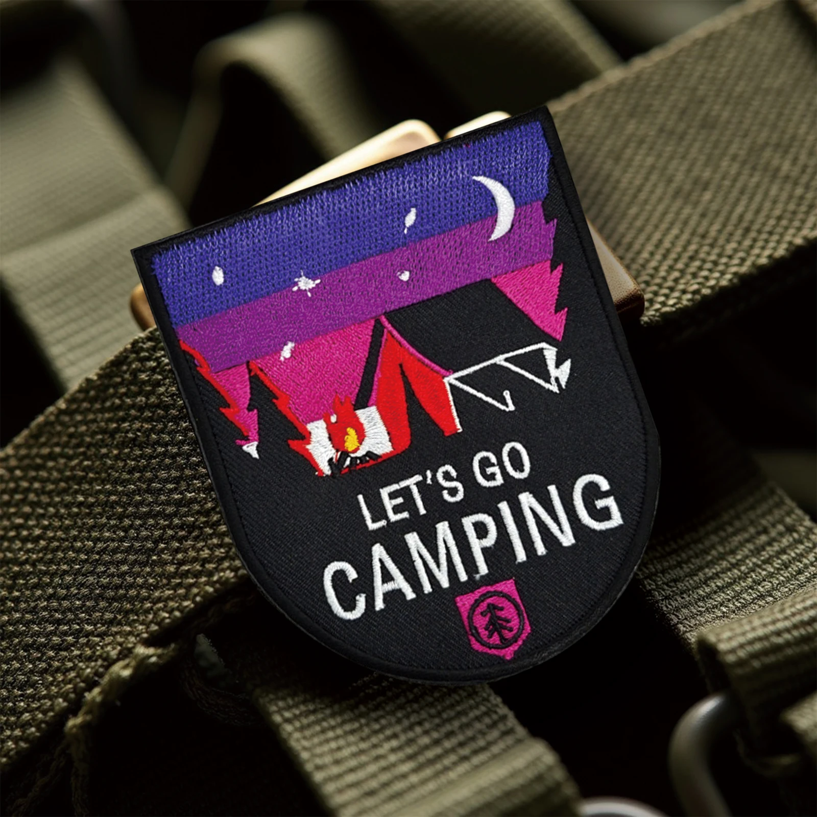 Let's Go tienda de campaña escena nocturna parche de Velcros aventura al aire libre cierre de gancho y bucle insignia bordada para mochila, chaqueta - imagen 4